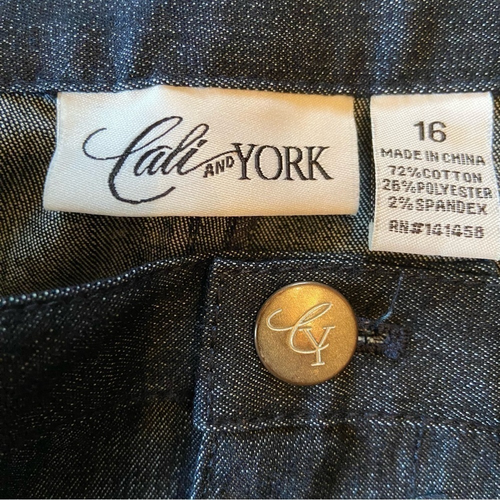CALI and York straight leg size 16 jeans with elastic at waist band in back